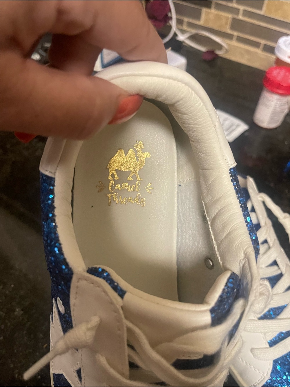 Women's Blue Glitter Star Lace-Up Sneakers new size 10 - Picture 4 of 5